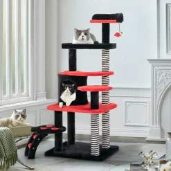 Tangkula Gothic Cat Tree, 52 Inch Black Cat Tower with Coffin Cat Bed, Cat Condo, Spooky Goth Cat Tree for Indoor Cats