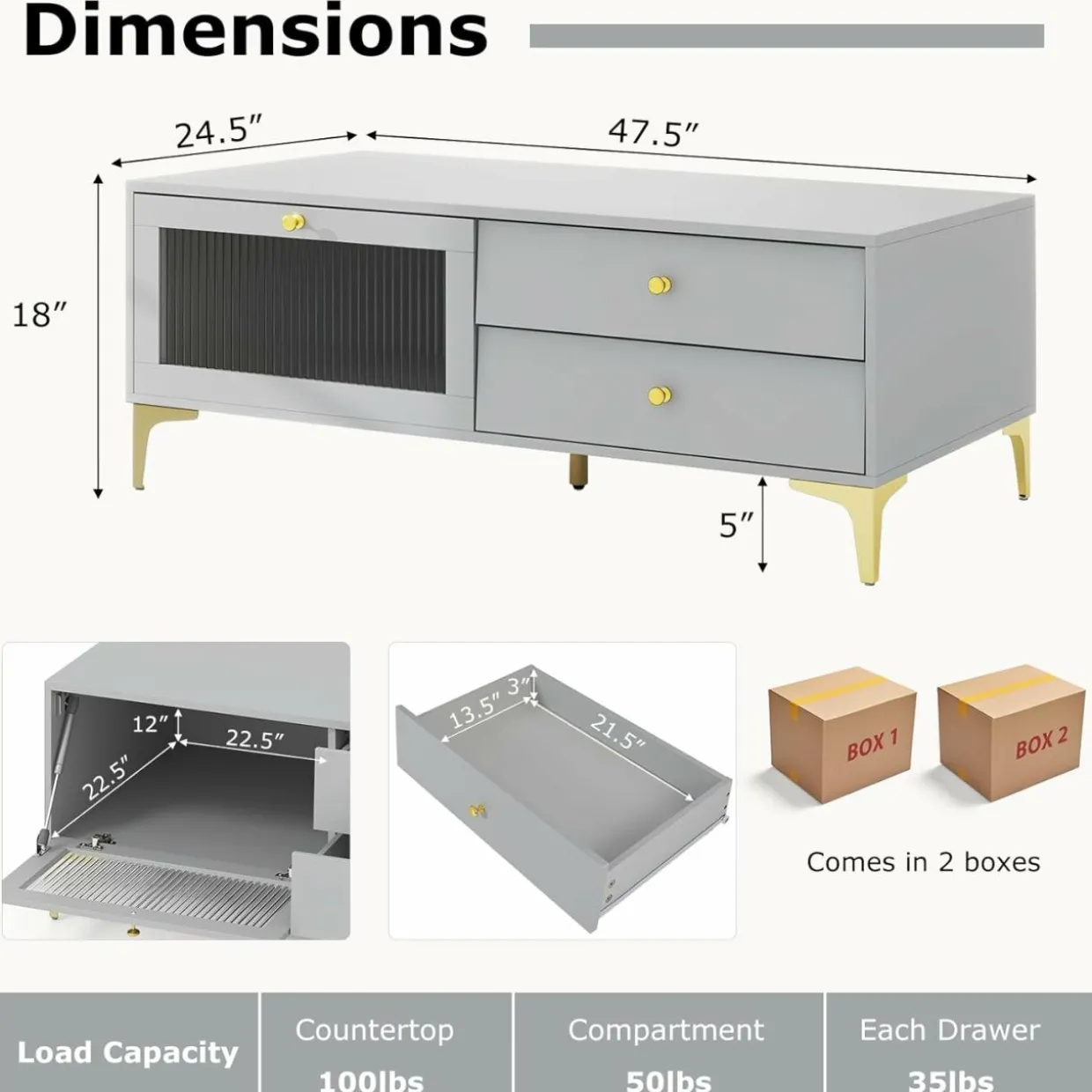 Tangkula Gray TV Stand for 55-Inch TV, 47.5” TV Console Table with Drawers