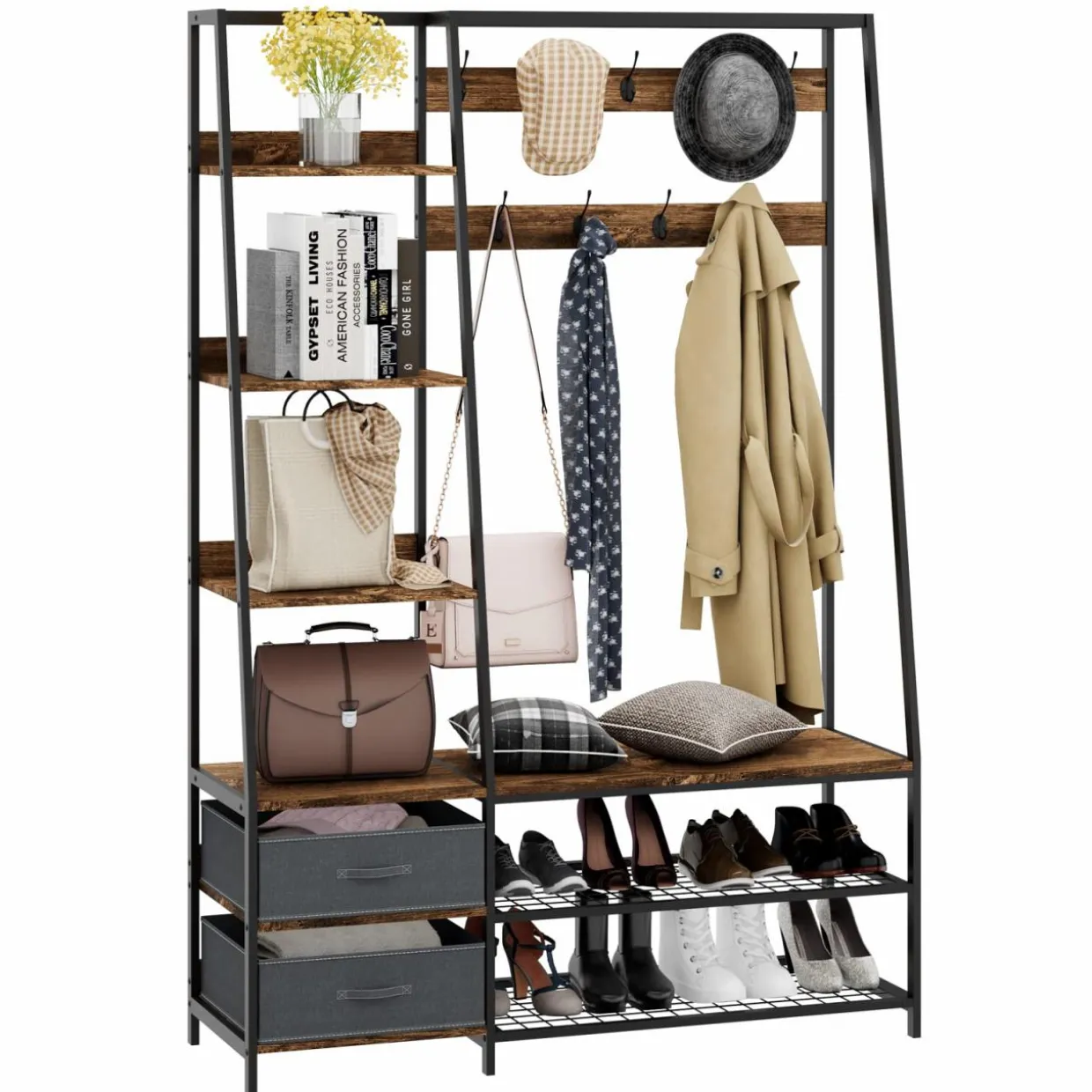 Tangkula Hall Tree with Bench and Shoe Storage