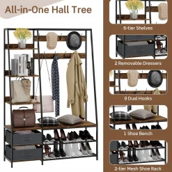 Tangkula Hall Tree with Bench and Shoe Storage