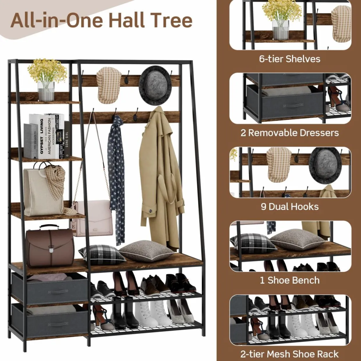 Tangkula Hall Tree with Bench and Shoe Storage