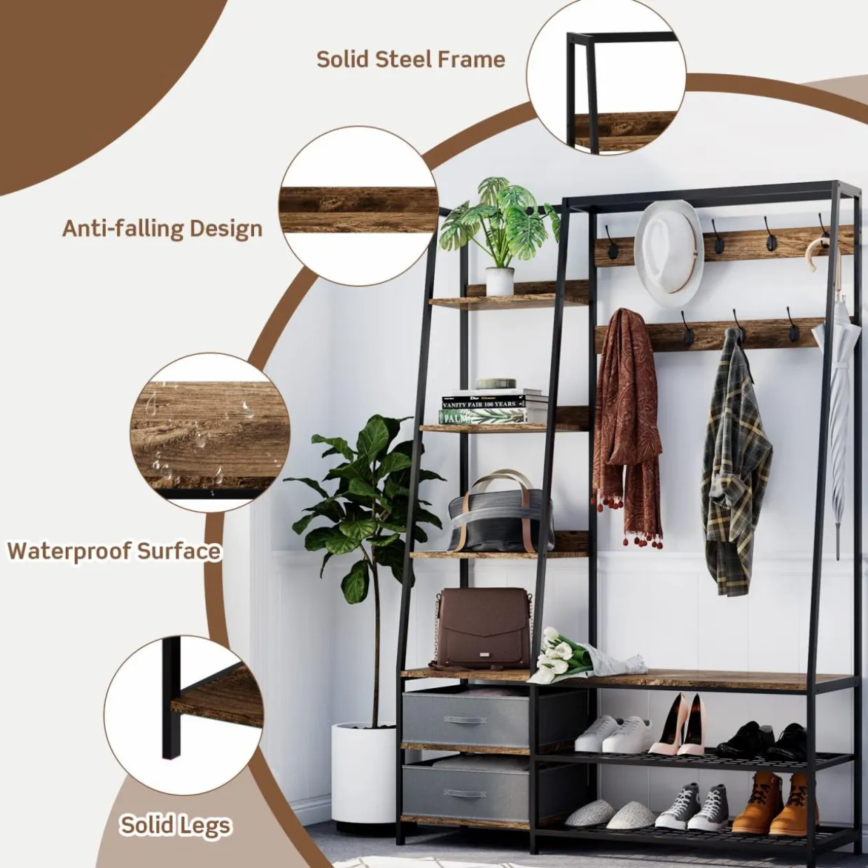 Tangkula Hall Tree with Bench and Shoe Storage