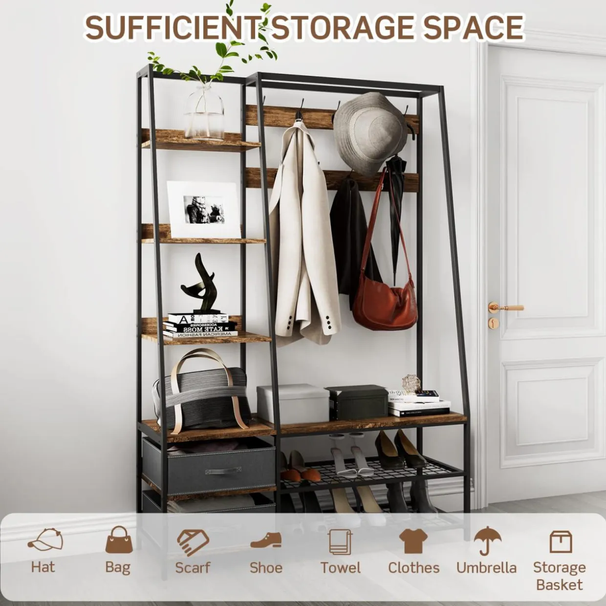 Tangkula Hall Tree with Bench and Shoe Storage