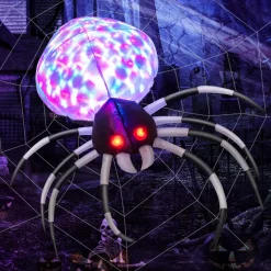 Tangkula Halloween Inflatable Spider with Multi-Color Lights & Built-in Blower, Indoor Outdoor Blowup Spider Decoration