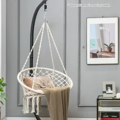 Tangkula Hammock Chair with Cushion, Bohemian Style Macrame Swing Chair with Hanging Hardware Kit & Strap