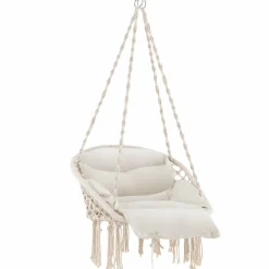 Tangkula Hanging Hammock Chair, Boho Style Macrame Hammock Swing with Soft Cushions, Tassels