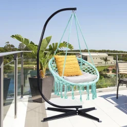 Tangkula Hanging Hammock Chair, Macrame Swing Chair with Tassels and Heavy-Duty Hanging Rings