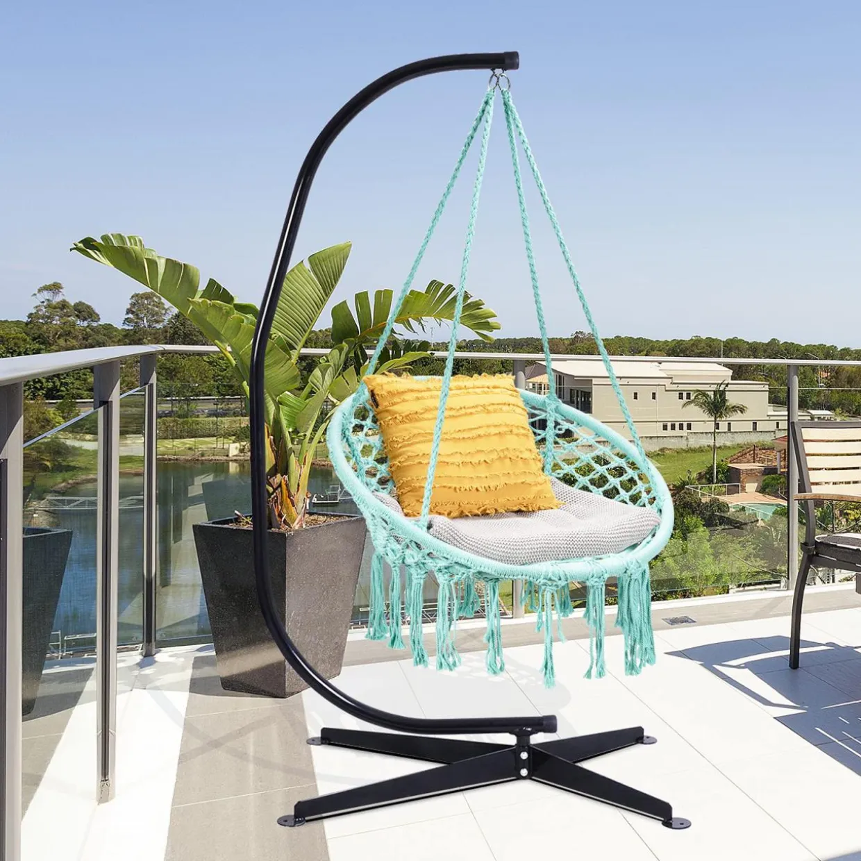 Tangkula Hanging Hammock Chair, Macrame Swing Chair with Tassels and Heavy-Duty Hanging Rings