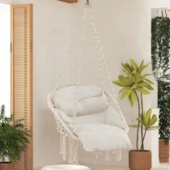 Tangkula Hanging Hammock Chair, Boho Style Macrame Hammock Swing with Soft Cushions, Tassels