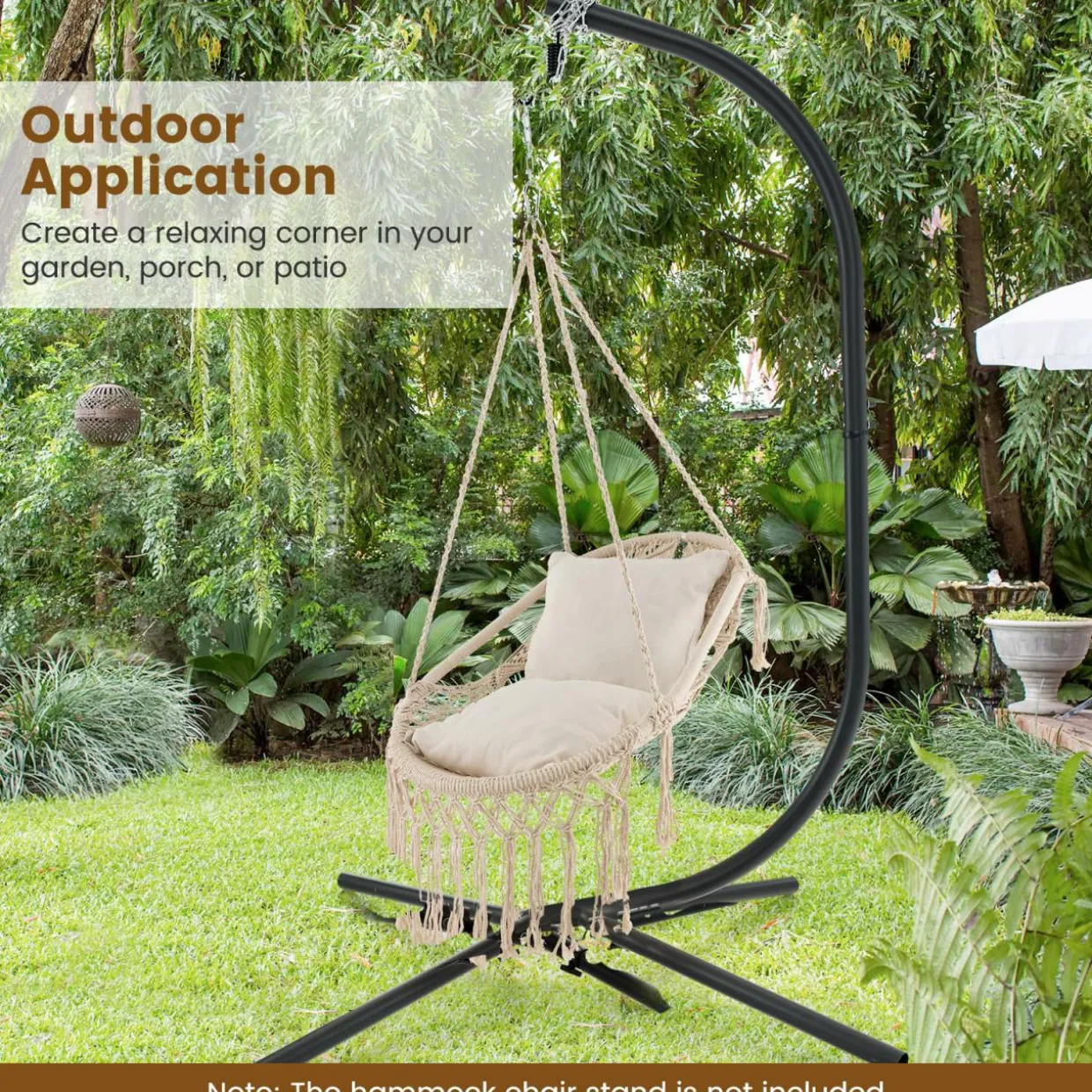 Tangkula Hanging Hammock Chair, Boho Style Hammock Swing with 2 Soft Cushions, Tassels, Mounting Hardware (Beige)