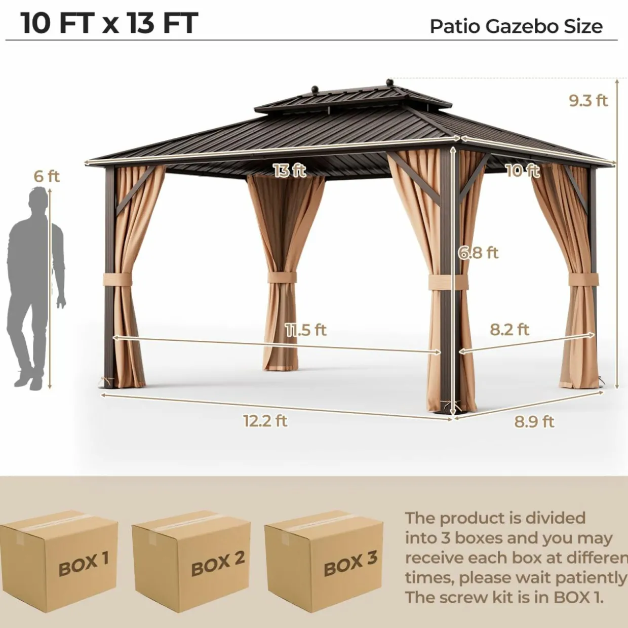 Tangkula Hardtop Gazebo, Patio Gazebo with Galvanized Steel Double Roof & Aluminum Frame