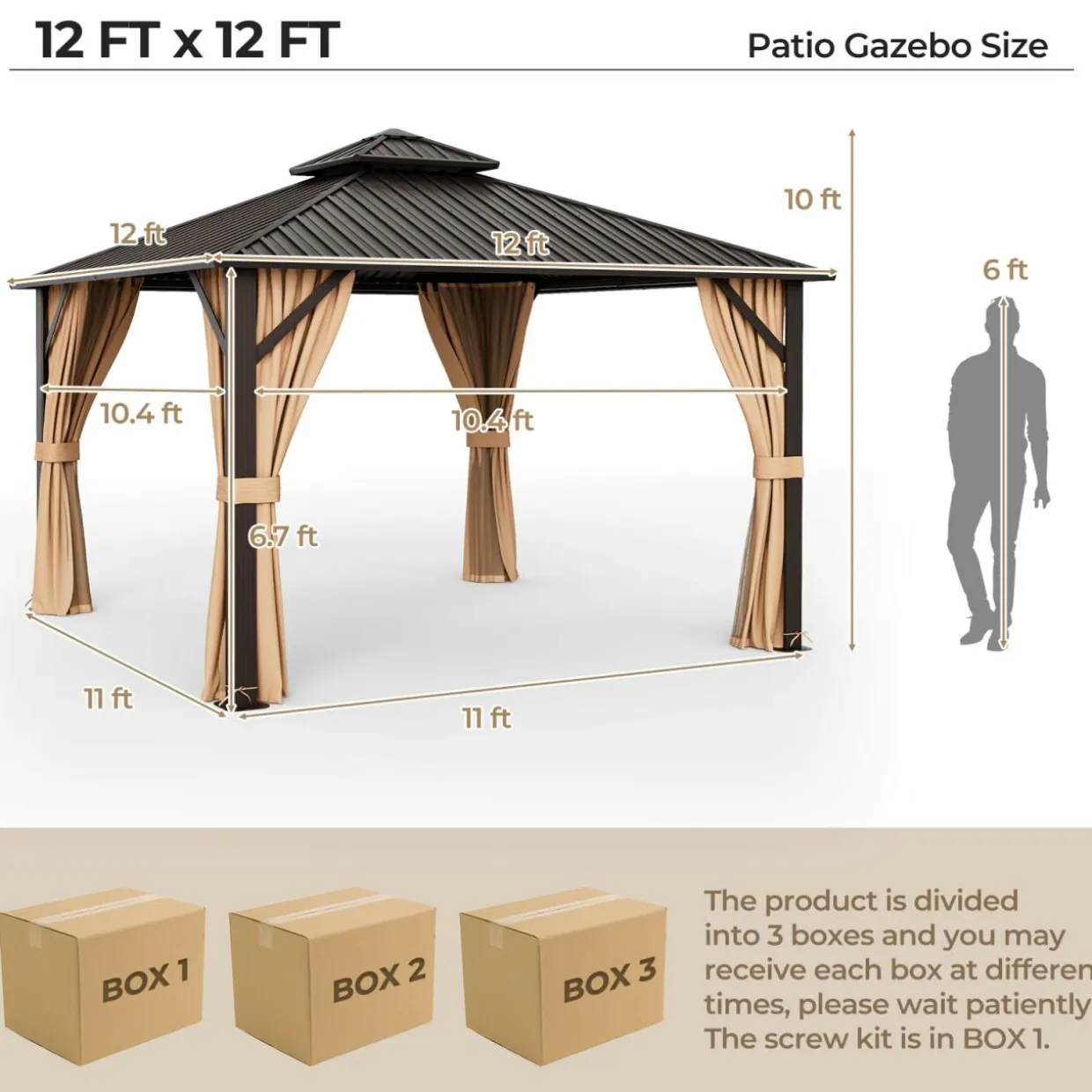 Tangkula Hardtop Gazebo, Patio Gazebo with Galvanized Steel Double Roof & Aluminum Frame