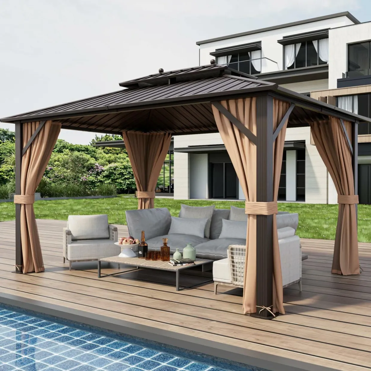 Tangkula Hardtop Gazebo, Patio Gazebo with Galvanized Steel Double Roof & Aluminum Frame