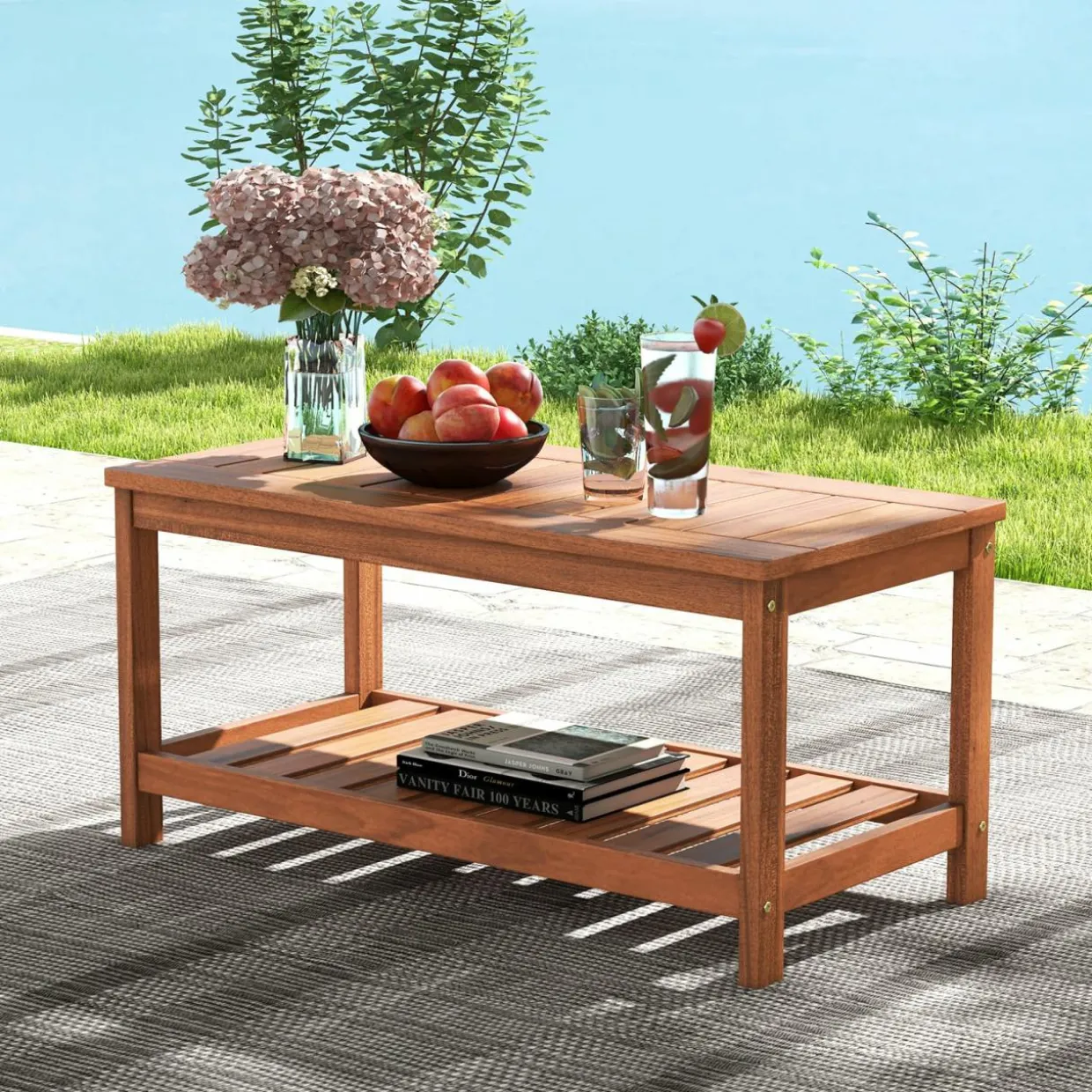 Tangkula Hardwood Outdoor Patio Coffee Table