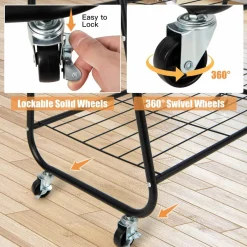 Tangkula Heavy Duty Clothes Rack with Shelves, Double Rod Rolling Garment Rack on Wheels with 4 Hooks