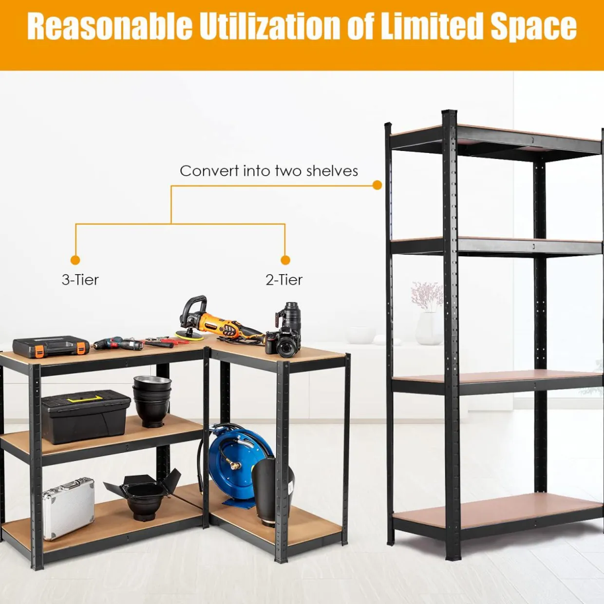 TANGKULA Home Garage Multi-Use Storage Rack with Adjustable Shelves, 4-Tier Garage Shelf