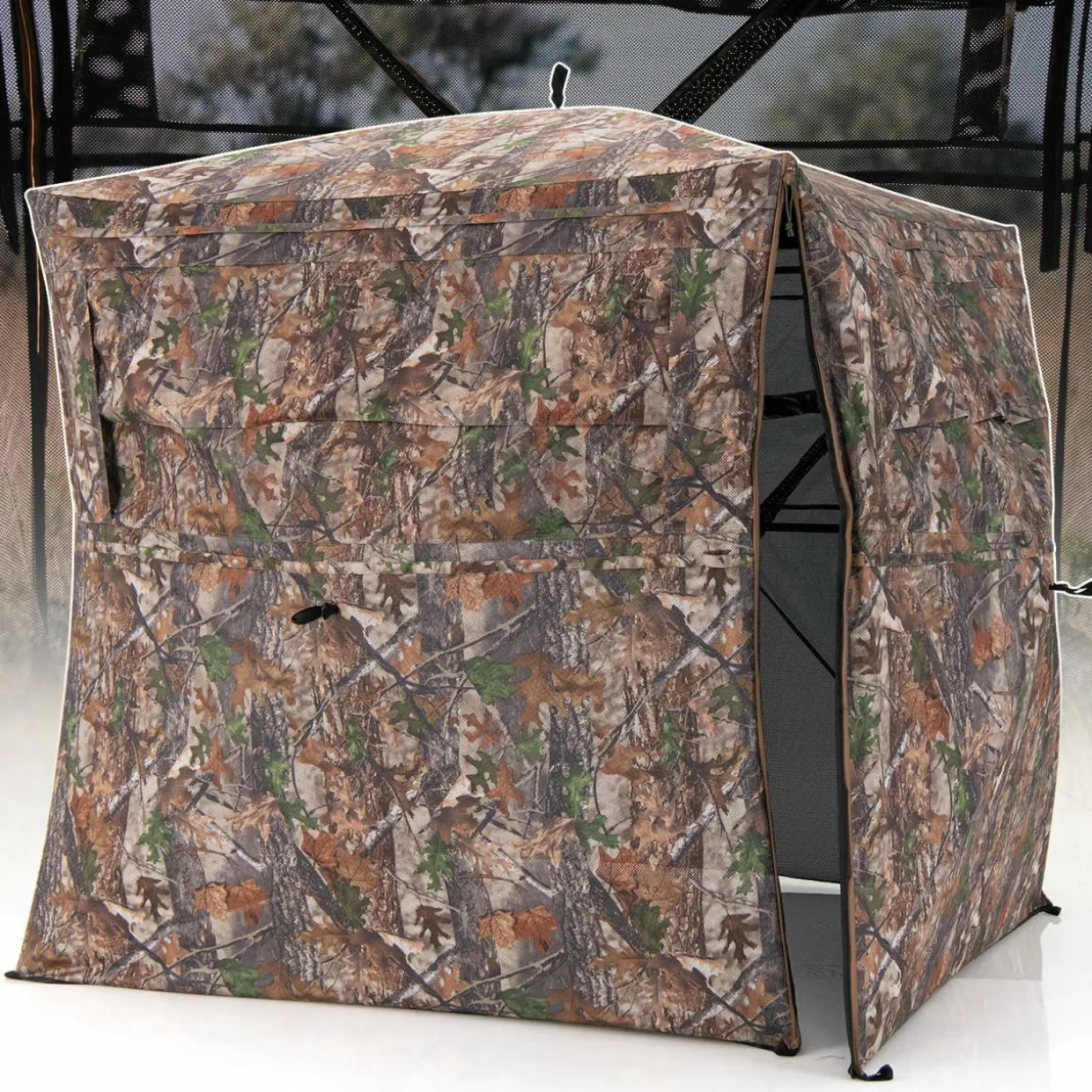 Tangkula Hunting Blind, 2-3 Person 360 Degree One-Way See-Through Ground Blind with Full-Open Door & Sliding Windows