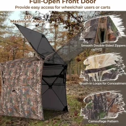Tangkula Hunting Blind, 2-3 Person 360 Degree One-Way See-Through Ground Blind with Full-Open Door & Sliding Windows