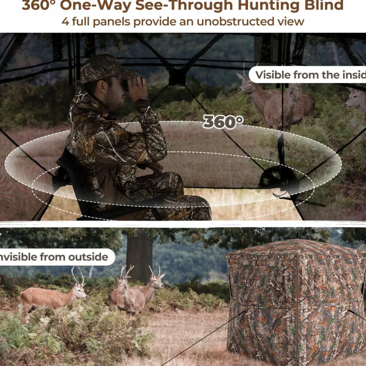 Tangkula Hunting Blind, 2-3 Person 360 Degree One-Way See-Through Ground Blind with Full-Open Door & Sliding Windows