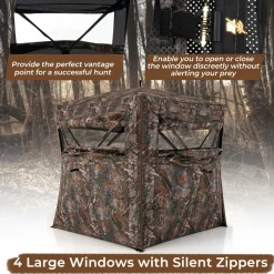 Tangkula Hunting Blind, 2-3 Person 360 Degree One-Way See-Through Ground Blind with Full-Open Door & Sliding Windows