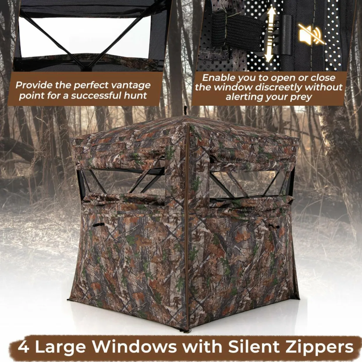 Tangkula Hunting Blind, 2-3 Person 360 Degree One-Way See-Through Ground Blind with Full-Open Door & Sliding Windows