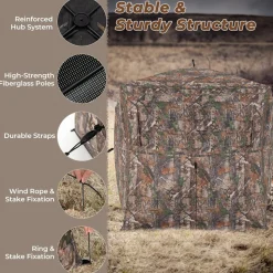 Tangkula Hunting Blind, 2-3 Person 360 Degree One-Way See-Through Ground Blind with Full-Open Door & Sliding Windows