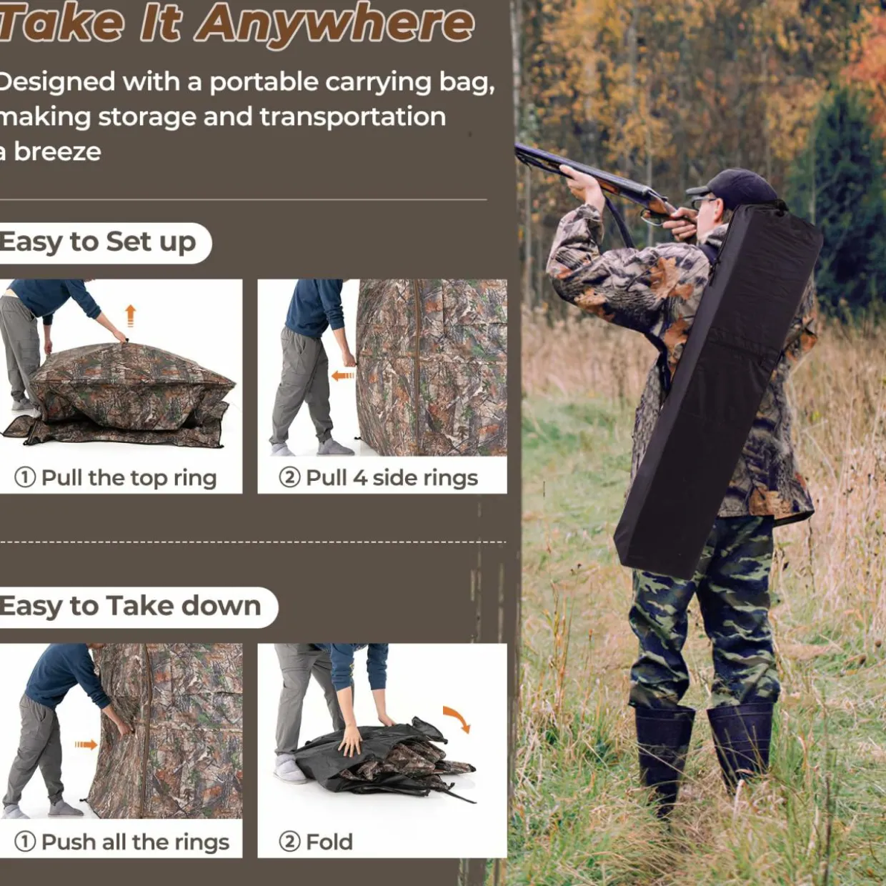 Tangkula Hunting Blind, 2-3 Person 360 Degree One-Way See-Through Ground Blind with Full-Open Door & Sliding Windows