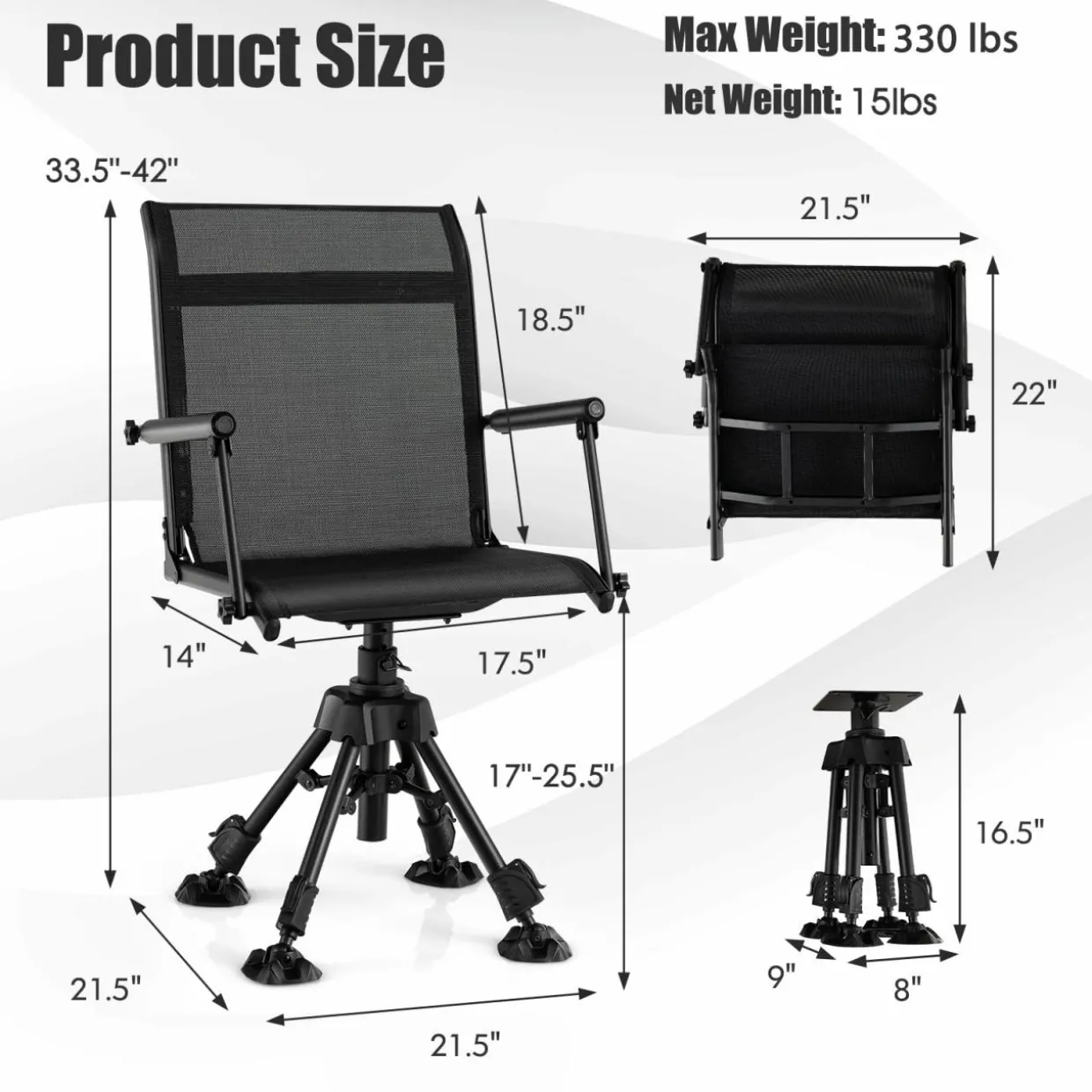 Tangkula Hunting Chair, 360-degree Swivel Hunting Blind Chair with Adjustable Height