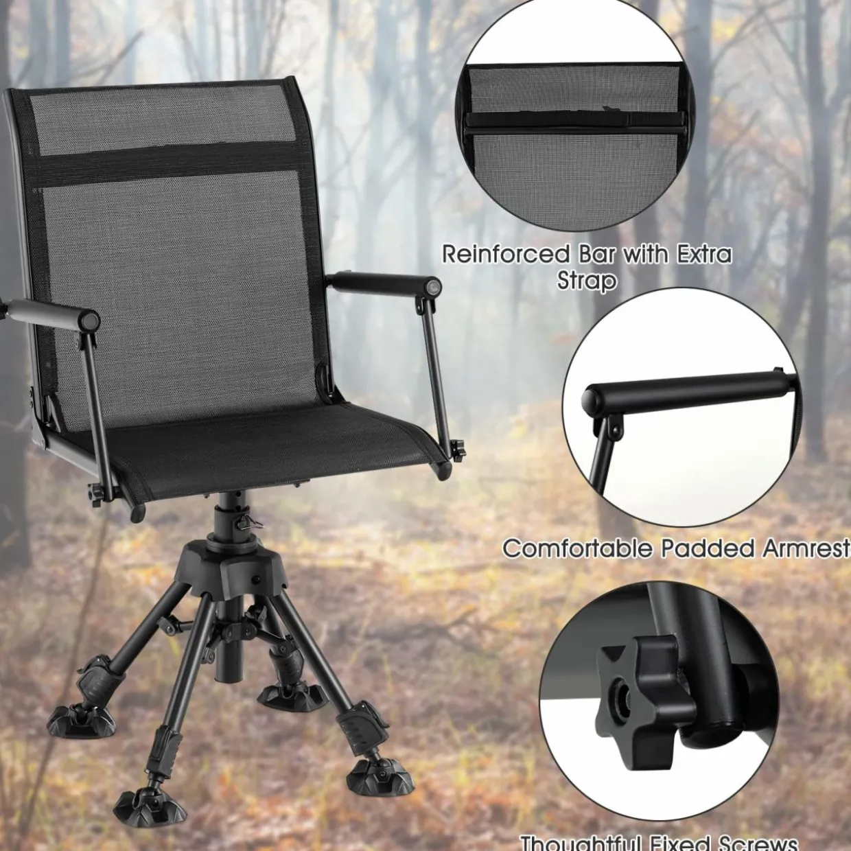 Tangkula Hunting Chair, 360-degree Swivel Hunting Blind Chair with Adjustable Height