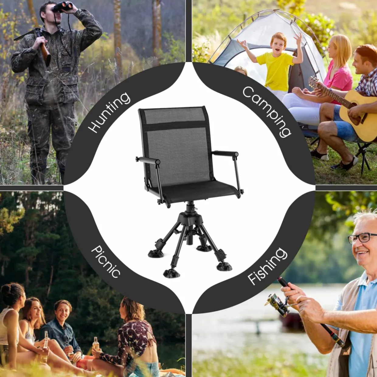 Tangkula Hunting Chair, 360-degree Swivel Hunting Blind Chair with Adjustable Height