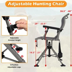 Tangkula Hunting Chair with Shooting Rest, 360° Swivel Hunting Seat with 4 Extendable Aluminum Legs
