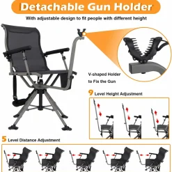 Tangkula Hunting Chair with Shooting Rest, 360° Swivel Hunting Seat with 4 Extendable Aluminum Legs