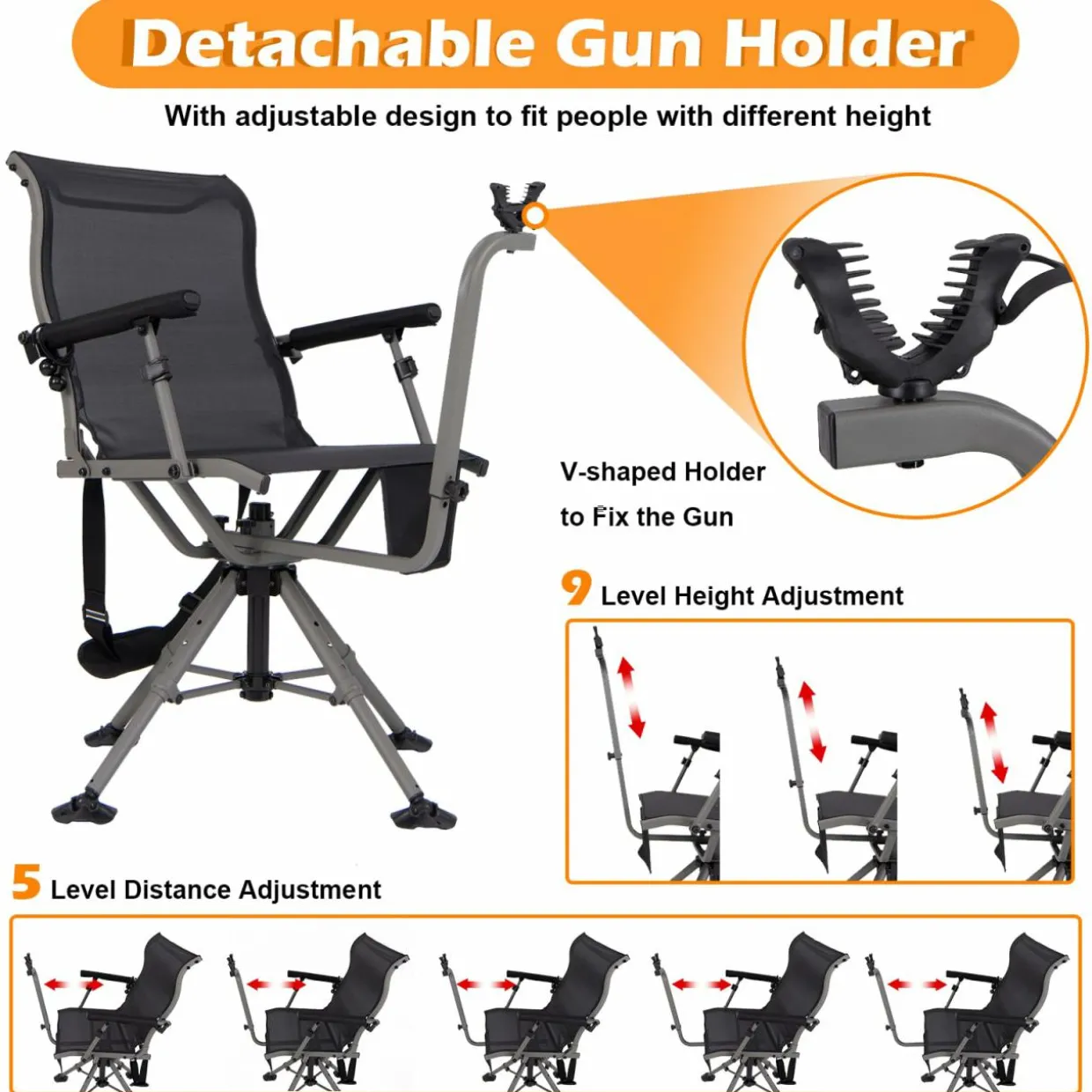 Tangkula Hunting Chair with Shooting Rest, 360° Swivel Hunting Seat with 4 Extendable Aluminum Legs