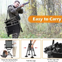 Tangkula Hunting Chair with Shooting Rest, 360° Swivel Hunting Seat with 4 Extendable Aluminum Legs
