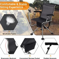 Tangkula Hunting Chair with Shooting Rest, 360° Swivel Hunting Seat with 4 Extendable Aluminum Legs