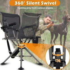 Tangkula Hunting Chair with Shooting Rest, 360° Swivel Hunting Seat with 4 Extendable Aluminum Legs