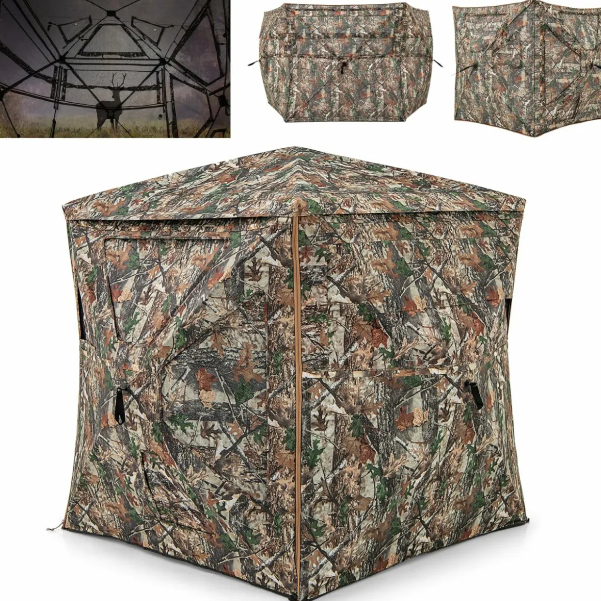 Tangkula 3-in-1 Hunting Blind for 2-4 Person, 360 Degree See Through Ground Blind with Skylight