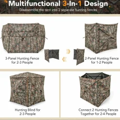 Tangkula 3-in-1 Hunting Blind for 2-4 Person, 360 Degree See Through Ground Blind with Skylight