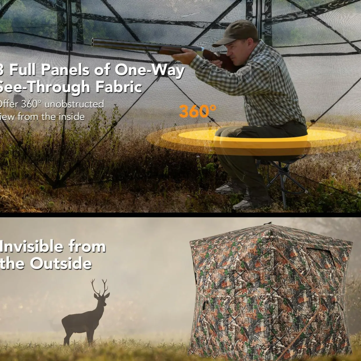 Tangkula 3-in-1 Hunting Blind for 2-4 Person, 360 Degree See Through Ground Blind with Skylight