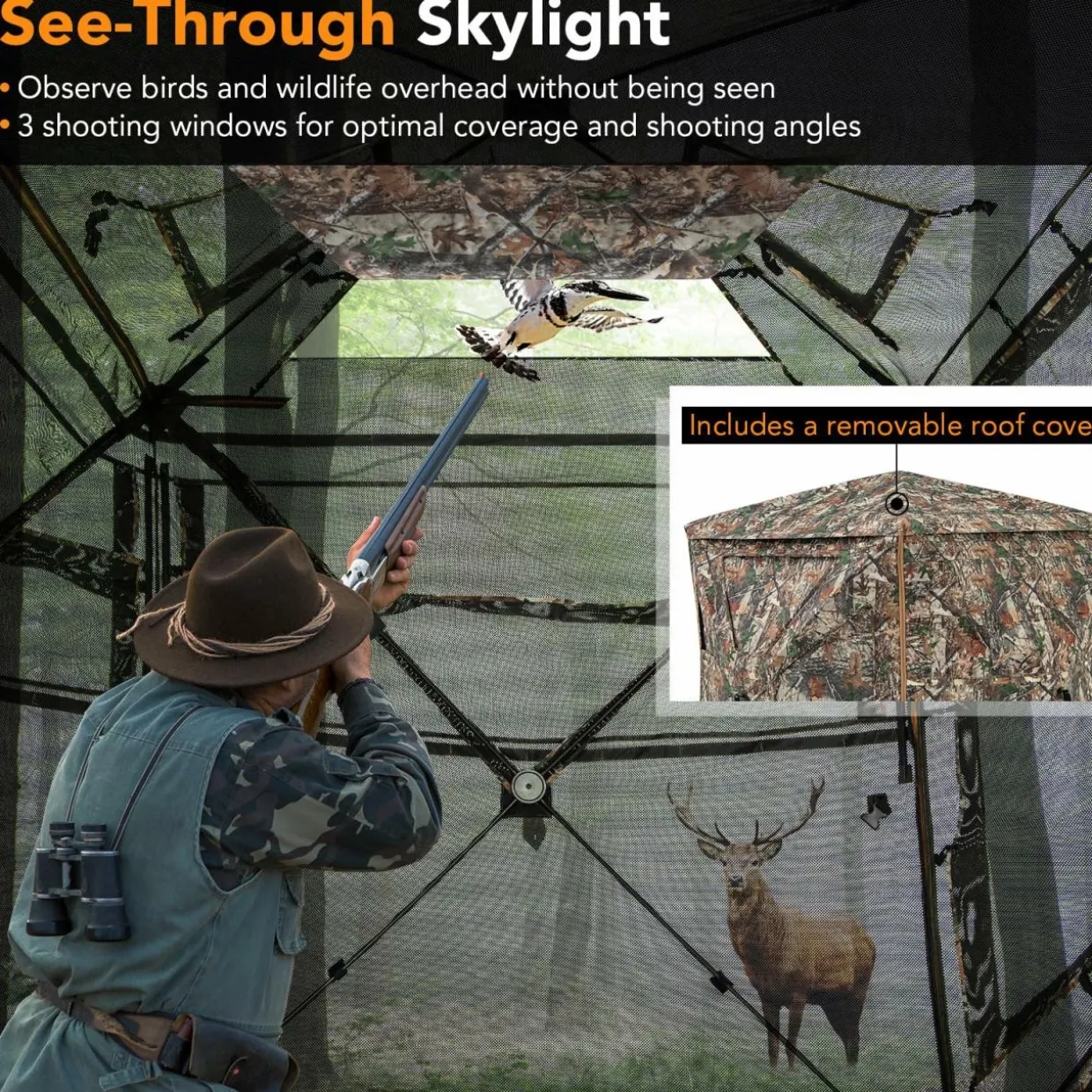 Tangkula 3-in-1 Hunting Blind for 2-4 Person, 360 Degree See Through Ground Blind with Skylight