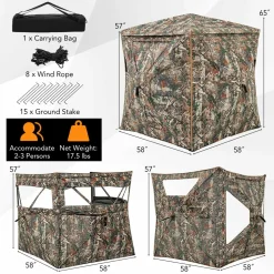 Tangkula 3-in-1 Hunting Blind for 2-4 Person, 360 Degree See Through Ground Blind with Skylight