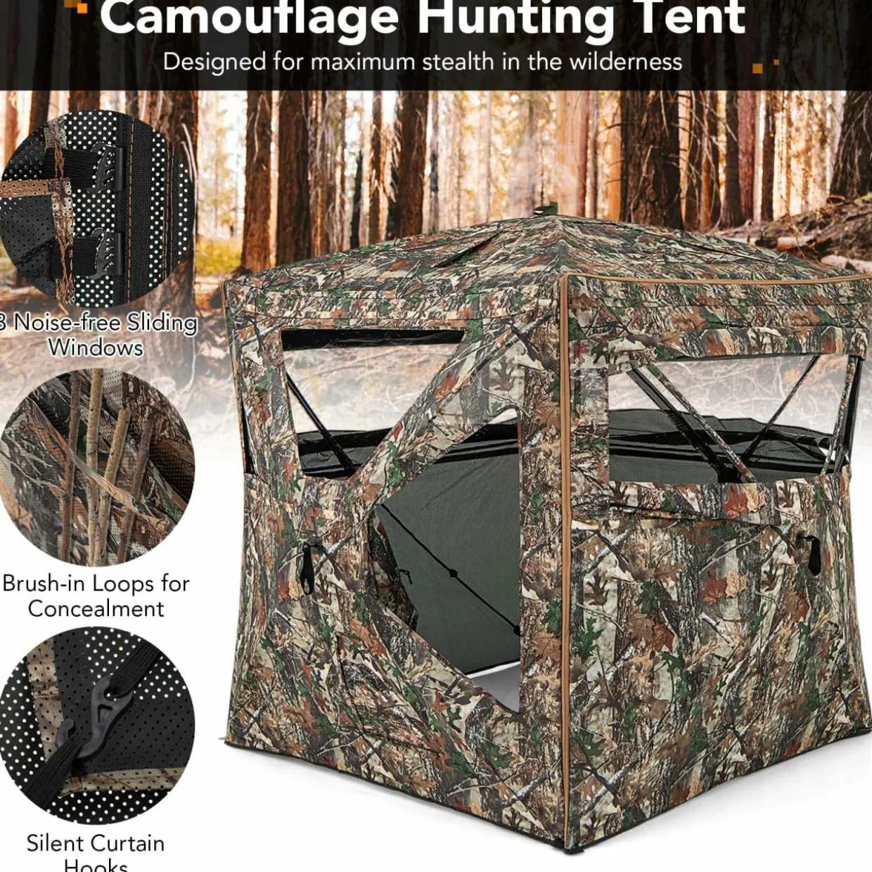 Tangkula 3-in-1 Hunting Blind for 2-4 Person, 360 Degree See Through Ground Blind with Skylight