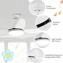 Tangkula 42Inch Ceiling Fan with LED Light and Remote Control, Kids Fan Light with 5 Blades