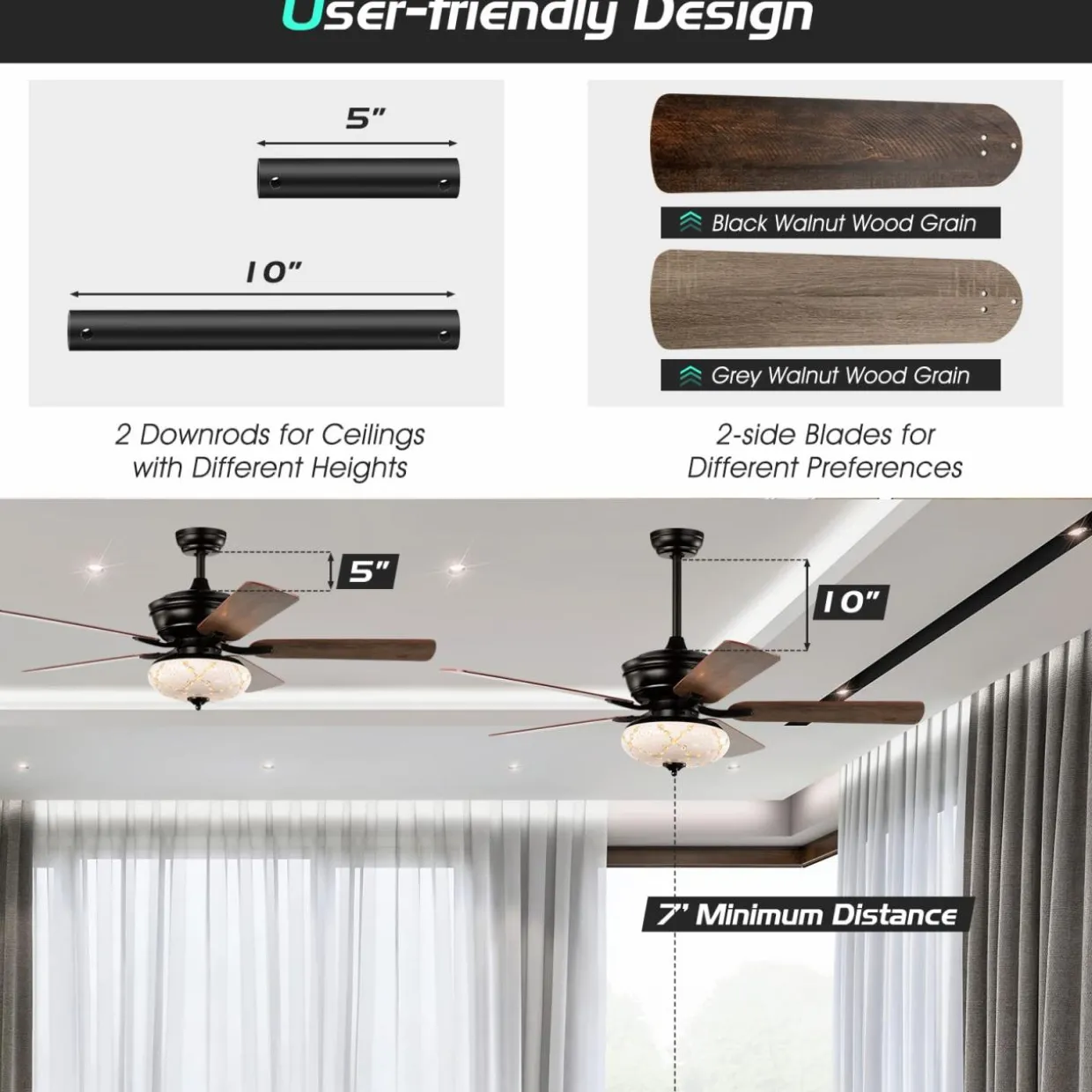 Tangkula 52-Inch Ceiling Fan with Remote Control