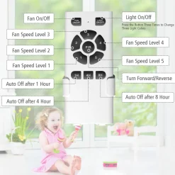 Tangkula 42Inch Ceiling Fan with LED Light and Remote Control, Kids Fan Light with 5 Blades