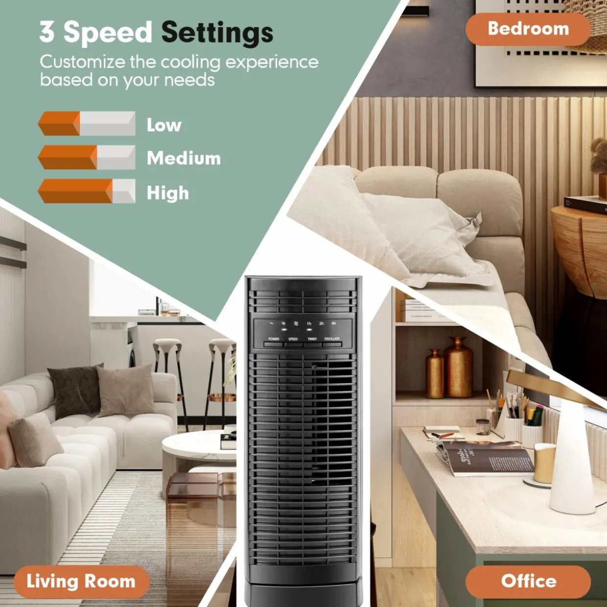 Tangkula 14-Inch Desk Fan, Oscillating Small Tower Fan