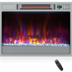 Tangkula 23-Inch Infrared Quartz Electric Fireplace Insert with Remote Control, 1500W Recessed Fireplace Heater with Thermostat