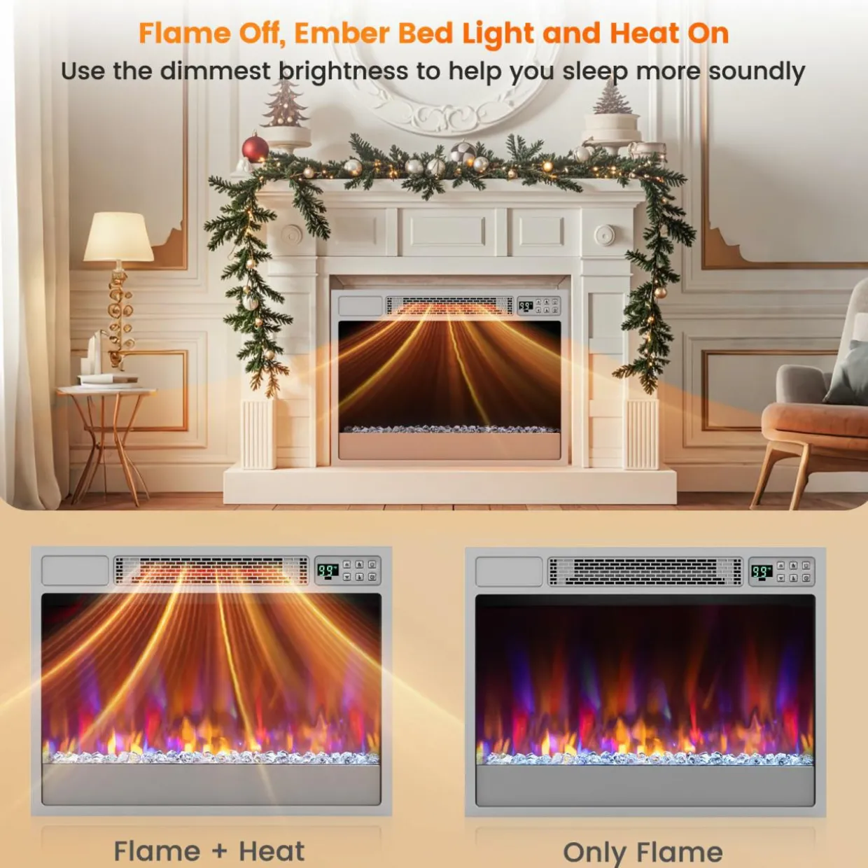 Tangkula 23-Inch Infrared Quartz Electric Fireplace Insert with Remote Control, 1500W Recessed Fireplace Heater with Thermostat