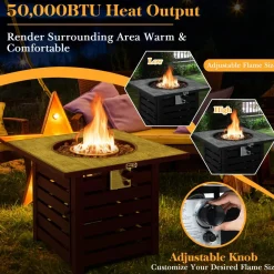 Tangkula 32-Inch Outdoor Propane Fire Pit Table, Patiojoy 50,000 BTU Square Gas Fire Pit with Ore Powder Tabletop