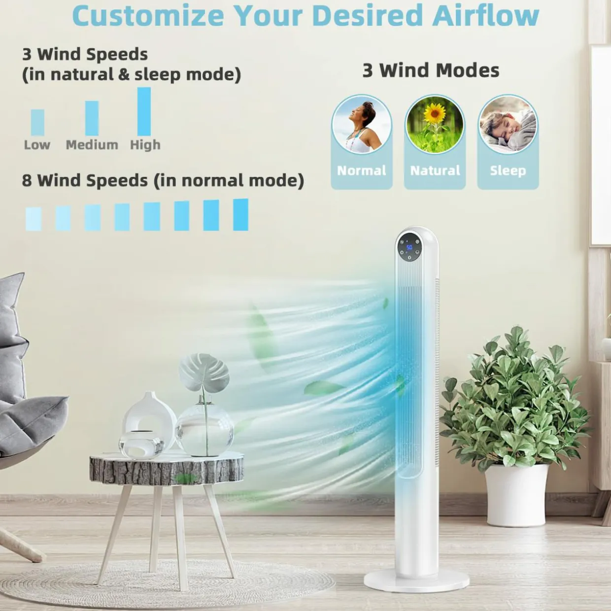 Tangkula 42-Inch Tower Fan with Remote Control, 80 Oscillating Standing Fan w/ LED Display